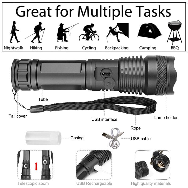 Waterproof Rechargeable LED Torch 500m Torches & Headlamps Best Toy Store